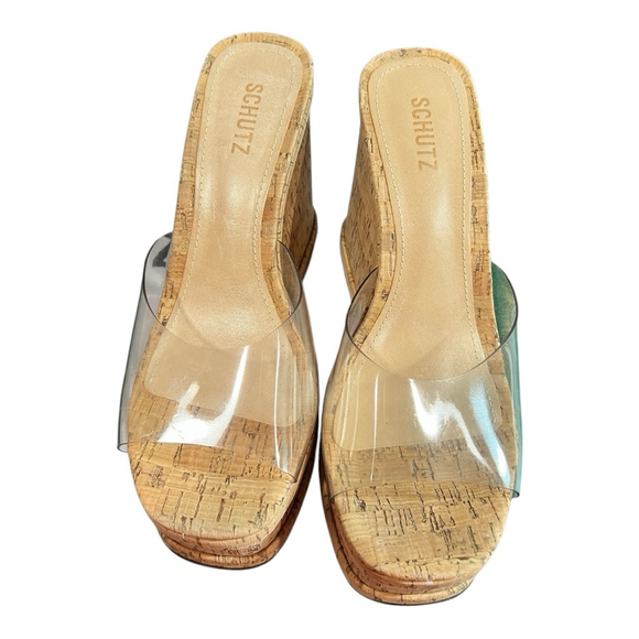 Schutz Size 10.5 Women's Dalle Vinyl Cutout Platform Wedge Sandals Cork NEW - Picture 7 of 11